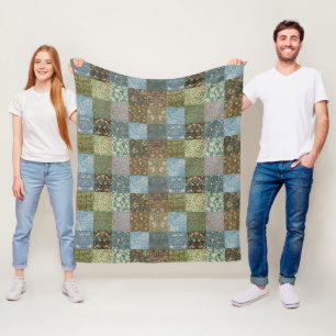 William Morris Vintage Quilt Patchwork Pattern Fle Fleece Blanket