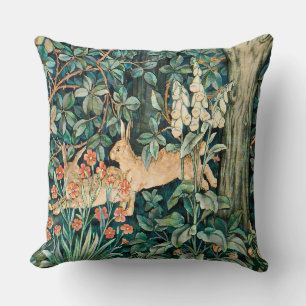William Morris Vintage Rabbit Garden Floral Art Throw Pillow