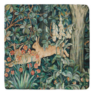 William Morris Vintage Rabbit Garden Floral Art Trivet