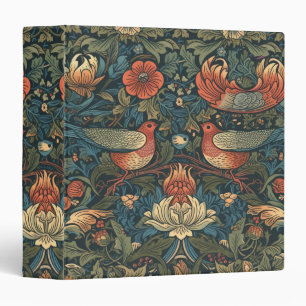 William Morris Vintage Red Birds Pattern 3 Ring Binder