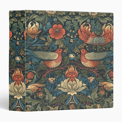 William Morris Vintage Red Birds Pattern 3 Ring Binder