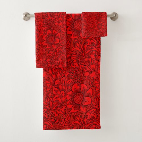 William Morris Vintage Red Floral Pattern Bath Towel Set