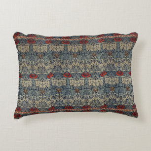 William Morris Vintage Red Floral Tulip and Rose Accent Pillow