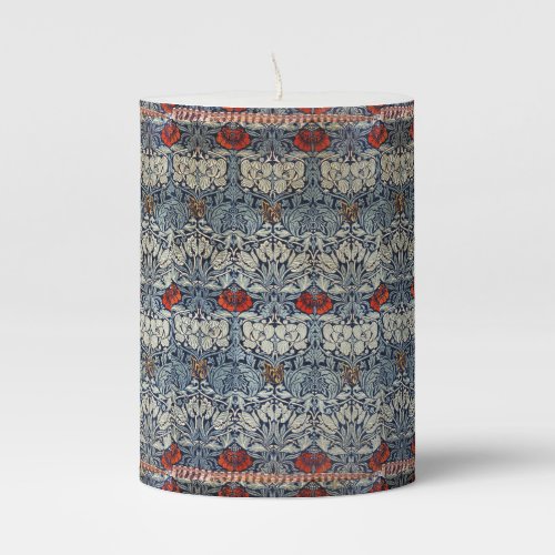 William Morris Vintage Red Floral Tulip and Rose Pillar Candle