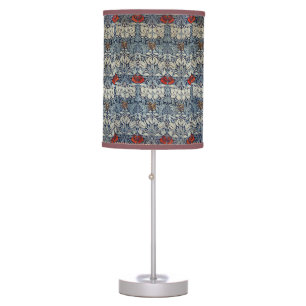 William Morris Vintage Red Floral Tulip and Rose Table Lamp