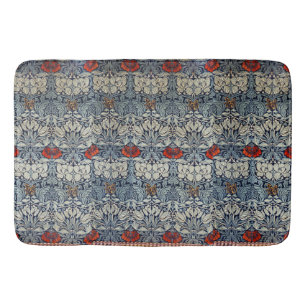 William Morris Vintage Red Flowers Floral Pattern Bath Mat