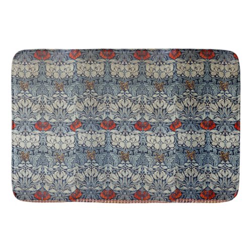 William Morris Vintage Red Flowers Floral Pattern Bath Mat