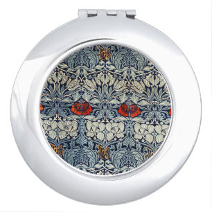William Morris Vintage Red Flowers Floral Pattern Compact Mirror