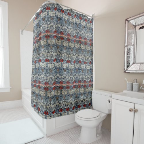 William Morris Vintage Red Flowers Floral Pattern Shower Curtain