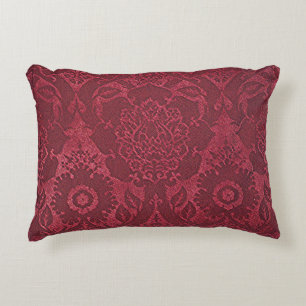 William Morris Vintage Red Stamped Velvet Pattern Accent Pillow