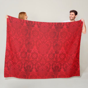 William Morris Vintage Red Stamped Velvet Pattern Fleece Blanket