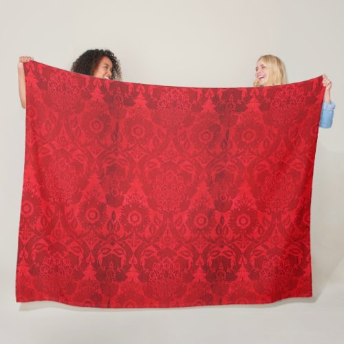 William Morris Vintage Red Stamped Velvet Pattern  Fleece Blanket