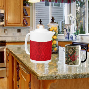 William Morris Vintage Red Stamped Velvet Pattern Teapot