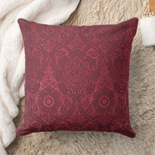 William Morris Vintage Red Stamped Velvet Pattern Throw Pillow