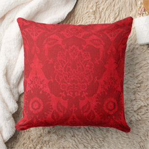 William Morris Vintage Red Stamped Velvet Pattern Throw Pillow