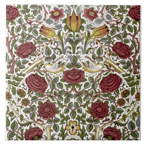 William Morris Vintage Rose  Bird Pattern Ceramic Tile