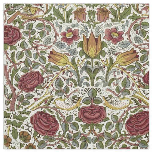 William Morris Vintage Rose  Bird Pattern Fabric
