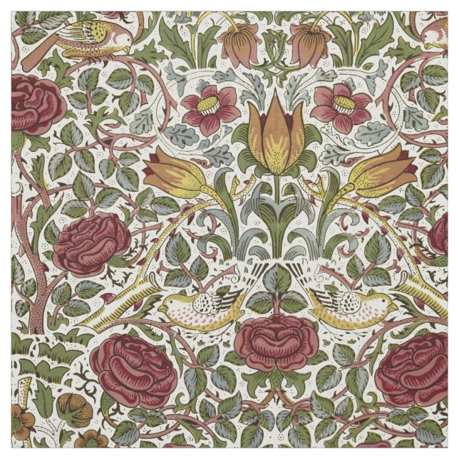 William Morris Vintage Rose & Bird Pattern Fabric (Swatch)