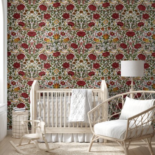 William Morris Vintage Rose  Bird Pattern Wallpaper