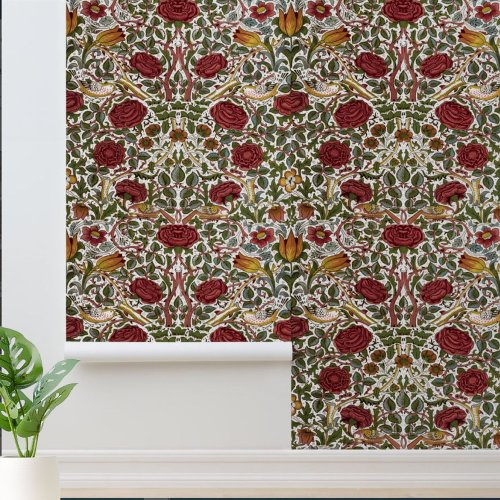 William Morris Vintage Rose  Bird Pattern Wallpaper