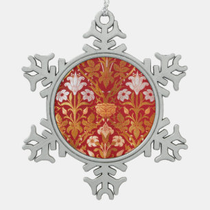 William Morris Vintage Rose & Lily Floral Pattern Snowflake Pewter Christmas Ornament