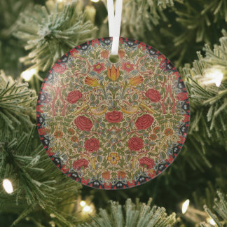 William Morris Vintage Rose Pattern Glass Ornament