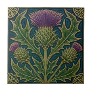 William Morris vintage Scottish thistle floral Ceramic Tile
