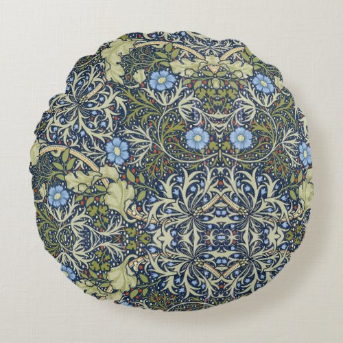 William Morris Vintage Seaweed Floral Pattern   Round Pillow