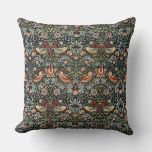 William Morris Vintage Strawberry Thief Birds Blue Throw Pillow