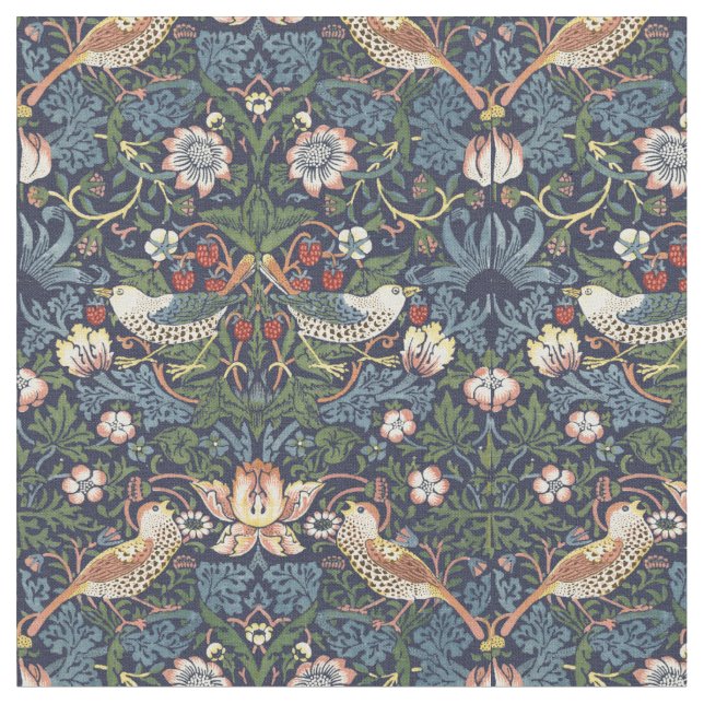 William Morris Vintage Strawberry Thief Pattern Fabric (Close Up)