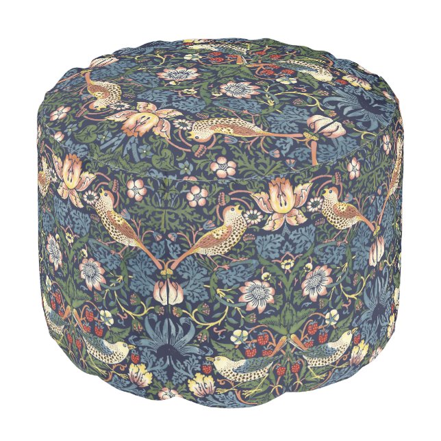 William Morris Vintage Strawberry Thief Pattern Pouf (Angled Front)