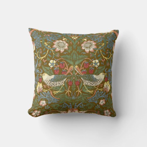 William Morris Vintage Strawberry Thief Pattern Throw Pillow