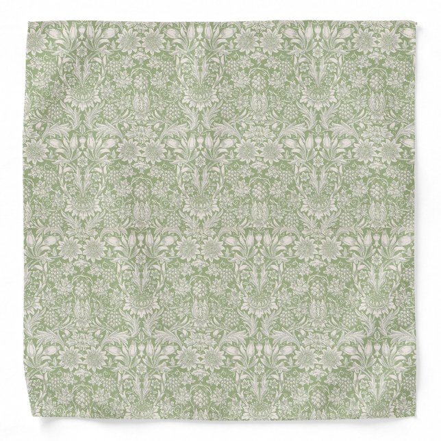 William Morris Vintage Sunflower Light Green Bandana (Front)