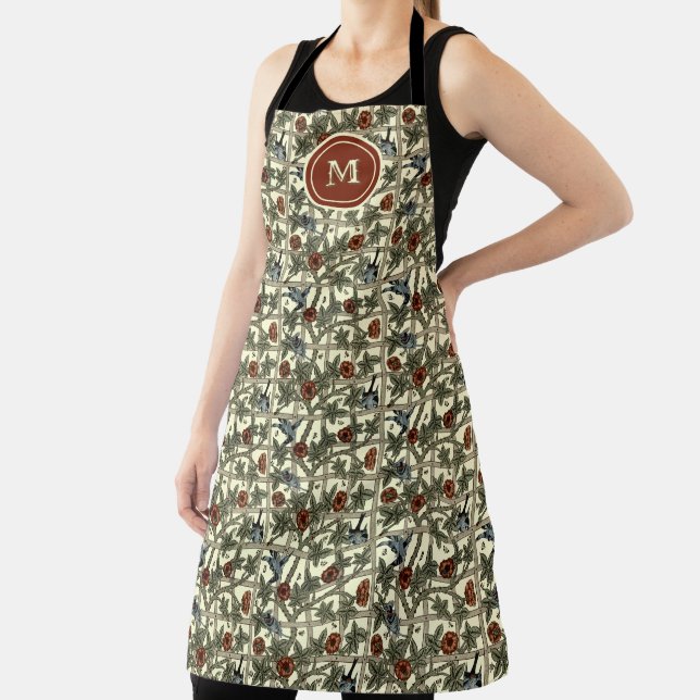 William Morris Vintage Trellis Pattern Fabric Apron (Insitu)