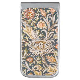 William Morris Vintage Trent Blue Floral Pattern Silver Finish Money Clip