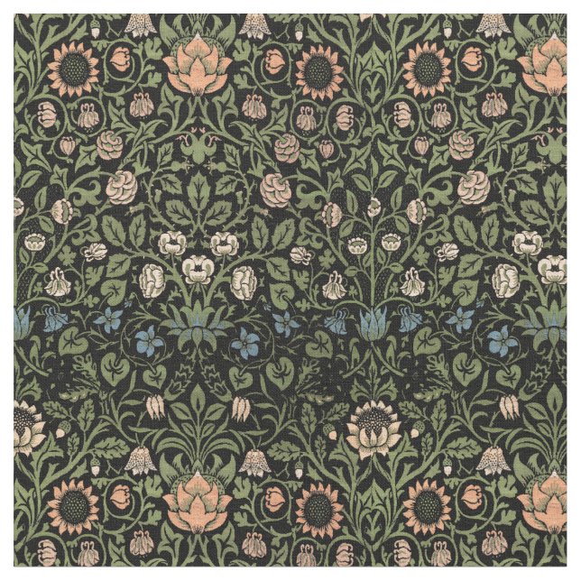 William Morris Vintage Violet & Columbine Pattern Fabric (Close Up)