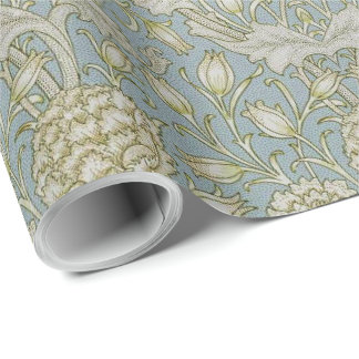 William Morris Vintage Wild Tulip Flowers Blue Wrapping Paper