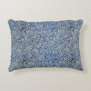 William Morris Vintage Willow Leaves Dark Blue Accent Pillow