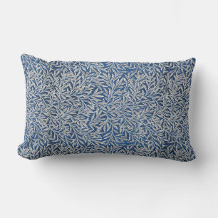 William Morris Vintage Willow Leaves Dark Blue Lumbar Pillow
