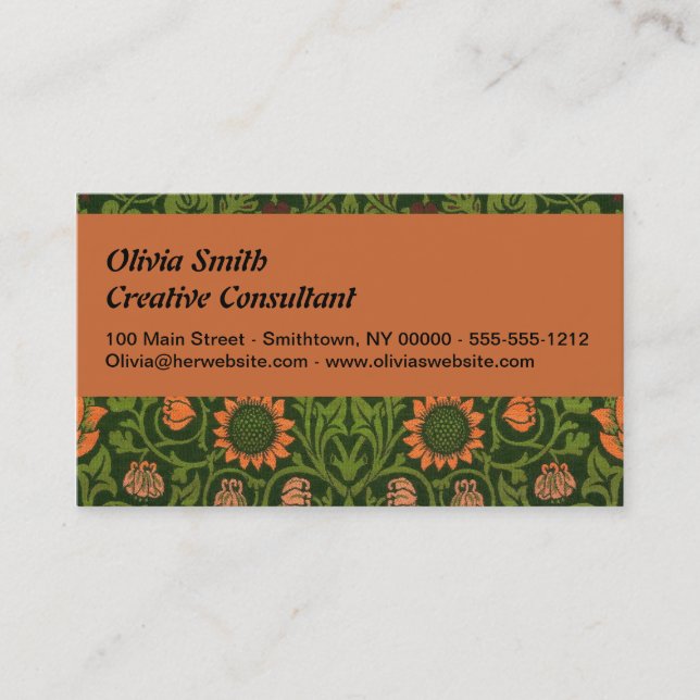 William Morris Violet and Columbine Art Rug Business Card (Front)