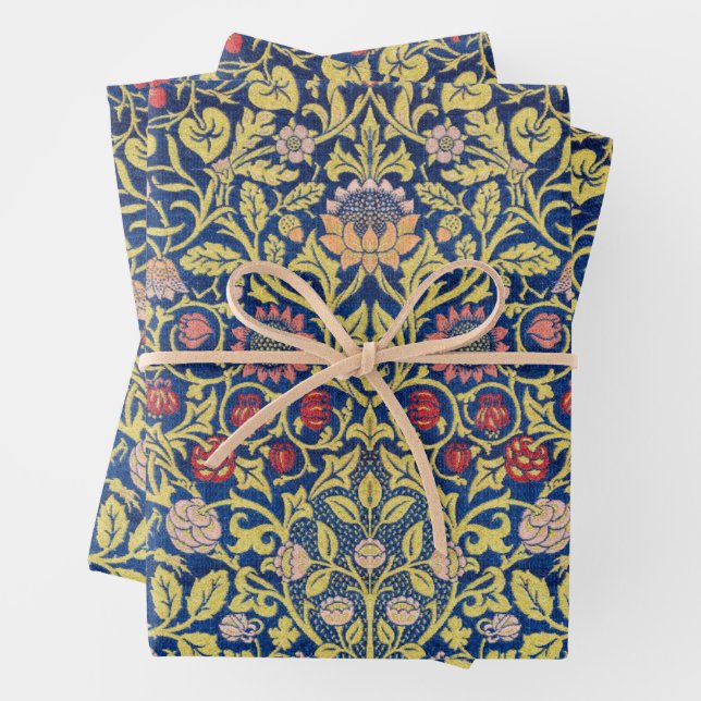 William Morris, Violet and Columbine Wrapping Paper Sheets (In situ)