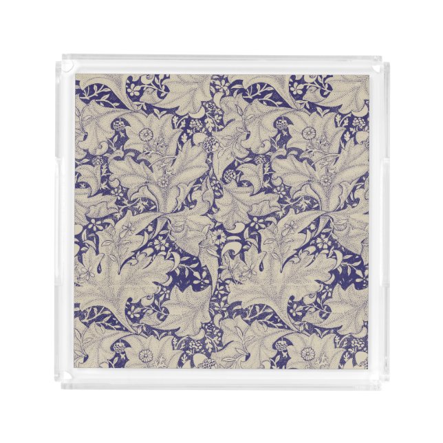 William Morris Wallflower floral blue damask  Acrylic Tray (Front)