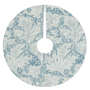 William Morris Wallflower floral blue damask Brushed Polyester Tree Skirt