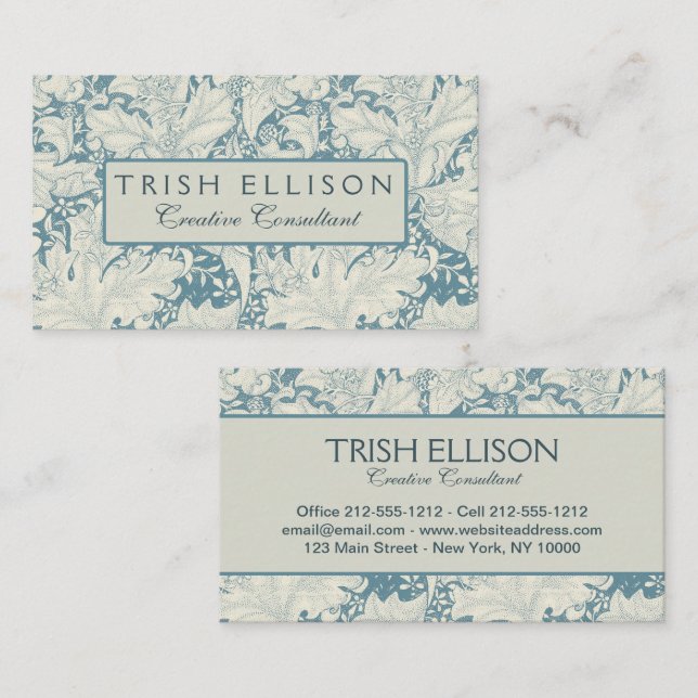 William Morris Wallflower floral blue damask  Business Card (Front/Back)