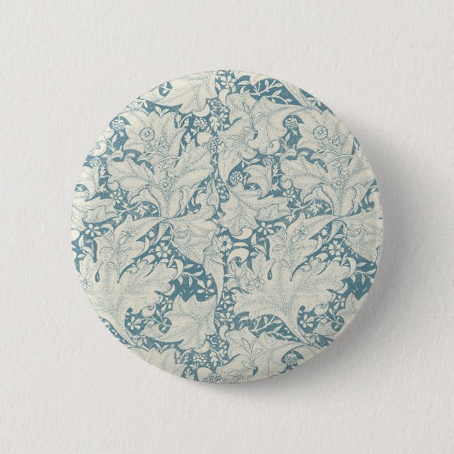 William Morris Wallflower floral blue damask  Button (Front)