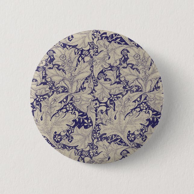 William Morris Wallflower floral blue damask  Button (Front)