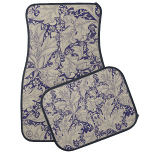 William Morris Wallflower floral blue damask Car Floor Mat