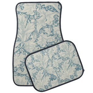 William Morris Wallflower floral blue damask Car Floor Mat