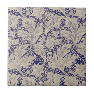 William Morris Wallflower floral blue damask Ceramic Tile