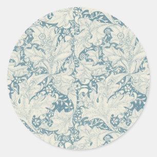 William Morris Wallflower floral blue damask Classic Round Sticker